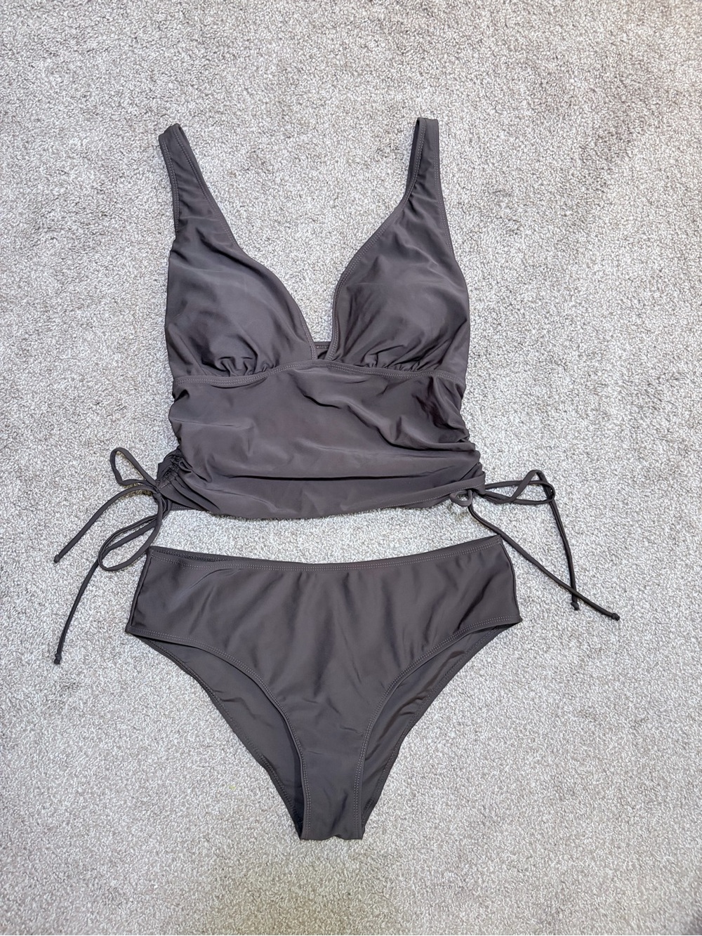 Espresso Tankini Swimsuit Medium – Adjustable Ruched Sides